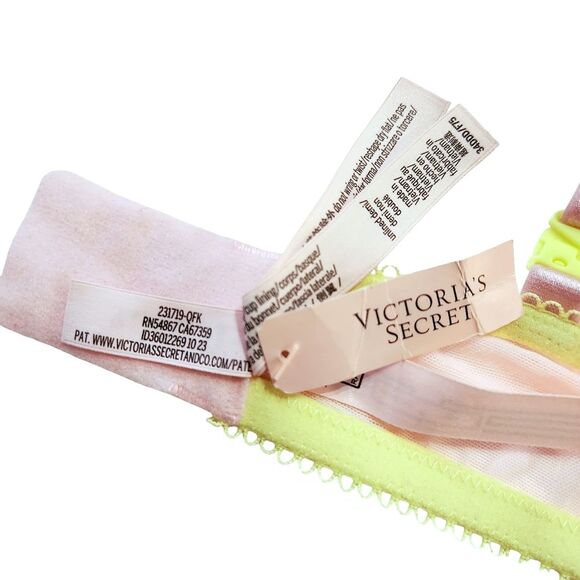 Victoria's Secret Tease Lace Trim Unlined Demi Bra Pink Yellow 34DDD/34F NWT - Picture 8 of 9